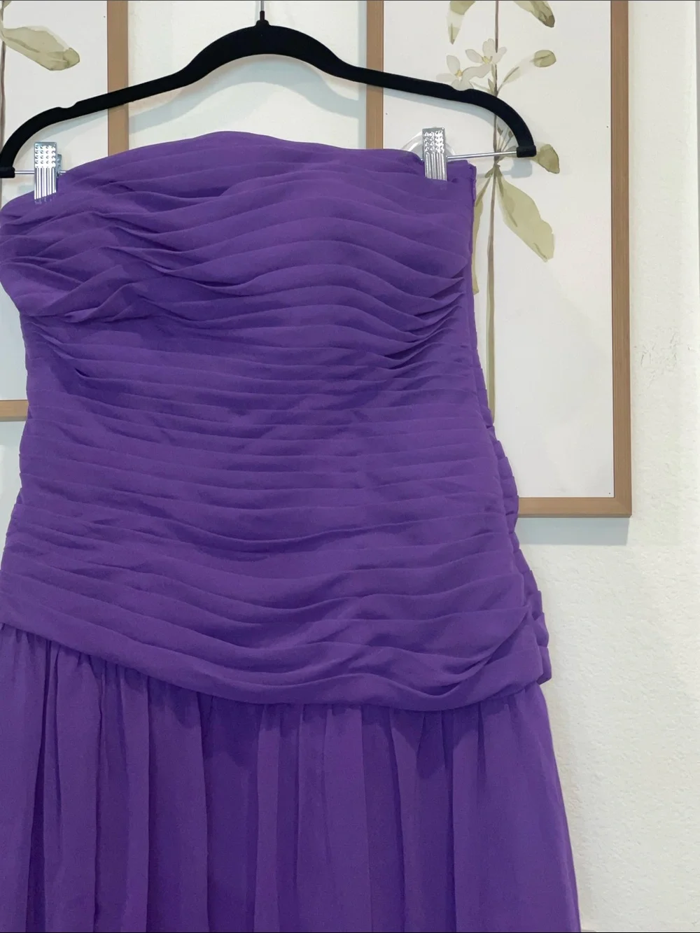 Strapless Purple Chiffon Evening Dress